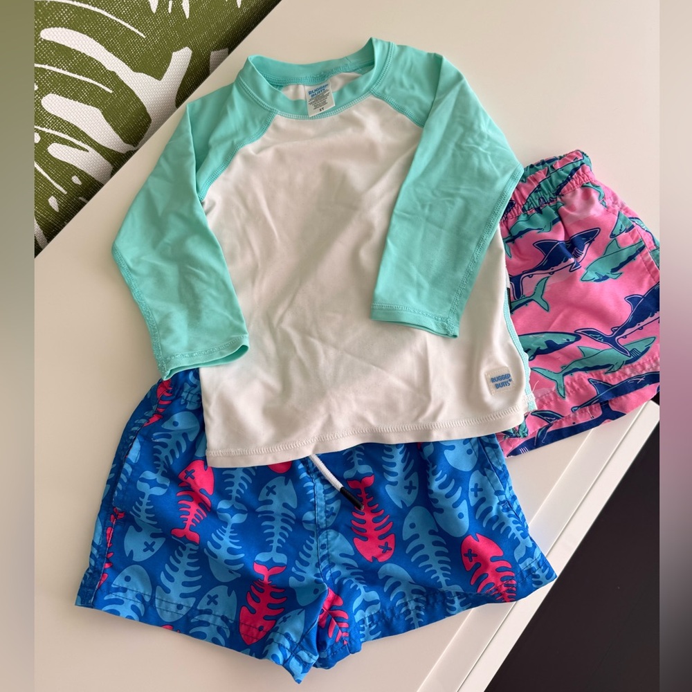 Kids Rashguard Set - Teal and Pink